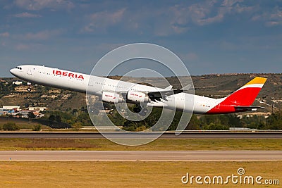 Iberia Airbus A340 airplane at Madrid Editorial Stock Photo