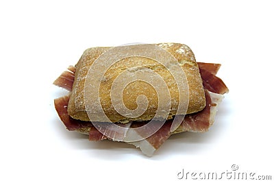 Iberian Ham sandwich on ciabatta bread Stock Photo