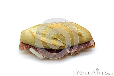 Iberian Ham sandwich on small Bread Stock Photo