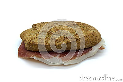 Iberian Ham sandwich on small Integral Bread With Seeds Stock Photo