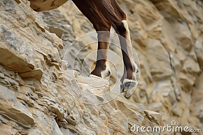 ibex hoof closeup on the rugged cliff surface Stock Photo