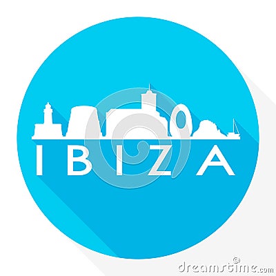 Ibiza, Balearic Islands, Spain Flat Icon. Skyline Silhouette Design. City Vector Art Famous Buildings. Vector Illustration