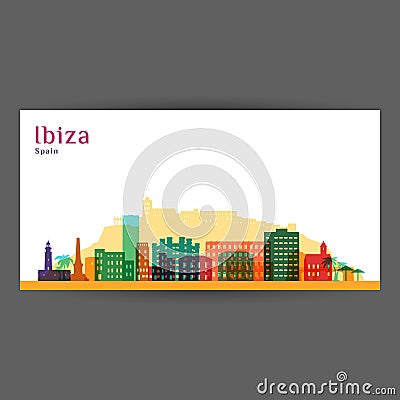 Ibiza city architecture silhouette. Vector Illustration