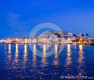 Ibiza island night view of Eivissa town Stock Photo