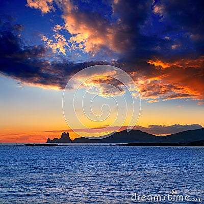 Ibiza island sunset with Es Vedra in background Stock Photo