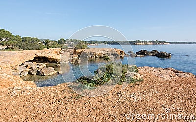 Ibiza natural rock and ocean landscape Stock Photo