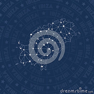 Ibiza network, constellation style island map. Vector Illustration