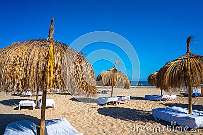 Ibiza Playa d En Bossa beach in Balearic Islands Stock Photo