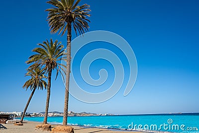 Ibiza Playa d En Bossa beach in Balearic Islands Stock Photo