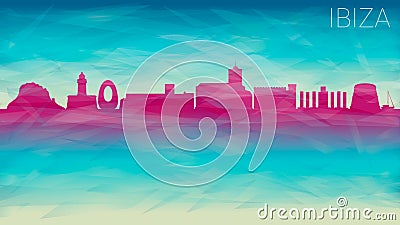 Ibiza Spain Skyline City Vector Silhouette. Broken Glass Abstract Geometric Dynamic Textured. Banner Background. Colorful Shape Co Vector Illustration