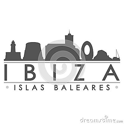 Ibiza Spain Skyline Silhouette Design City Vector Art Famous Buildings Vector Illustration