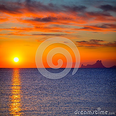 Ibiza sunset Es Vedra view from Formentera Stock Photo
