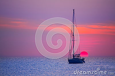 Ibiza sunset sun view from formentera Island Stock Photo
