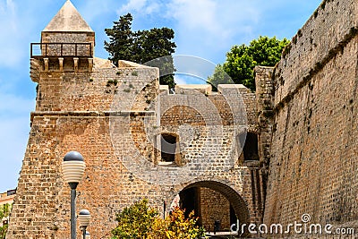 Ibiza town, Ibiza, Spain, May 22 2023. Editorial picture of the entry gate to the fortress in Dalt Villa in Ibiza town Editorial Stock Photo