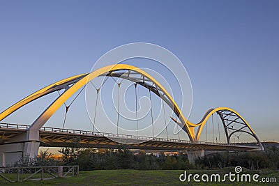 Ibn Abbas Firnas Bridge from Guadalquivir river bank, Cordoba, Spain Stock Photo