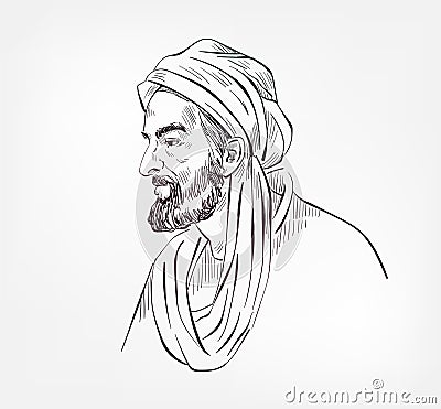 Ibn Sina, also known as Abu Ali Sina, Pour Sina Persian polymath medical scientist vector sketch illustration Vector Illustration