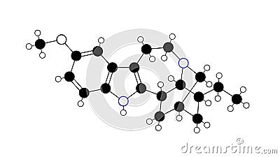 ibogaine molecule, structural chemical formula, ball-and-stick model, isolated image psychoactive substance Stock Photo