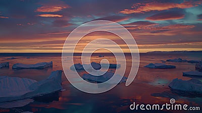 Ibridi antartici nord-arcobaleni gelati a pezzi d'acqua con nuvole arancioni rosse video di paesaggio artico naturale ghiacciato video d archivio Ibridi antartici nord-arcobaleni gelati a pezzi d'acqua con nuvole arancioni rosse video di paesaggio artico naturale ghiacciato video d archivio