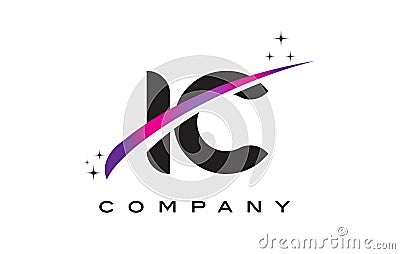 IC I C Black Letter Logo Design with Purple Magenta Swoosh Vector Illustration