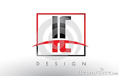 IC I C Logo Letters with Red and Black Colors and Swoosh. Vector Illustration