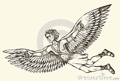 Icarus, character of ancient Greek legend. Vector drawing