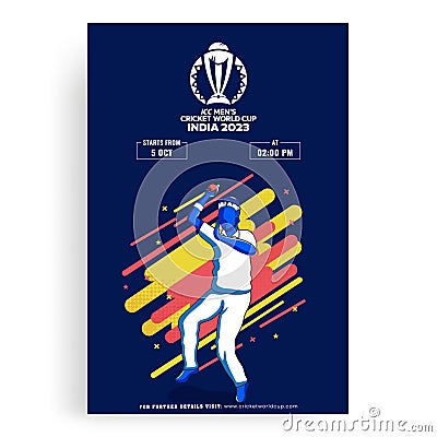 ICC Men's Cricket World Cup India 2023 Flyer or Template Design with Illustration of Bowler Player Throwing Editorial Stock Photo