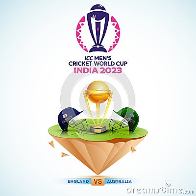 ICC Men's Cricket World Cup India 2023 Match Between England VS Australia with Golden Champions Trophy Cup Editorial Stock Photo