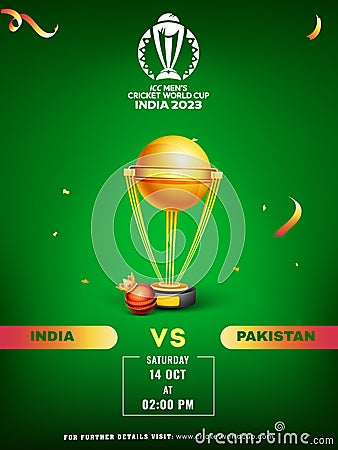 ICC Men's Cricket World Cup India 2023 Match Between India VS Pakistan with Realistic Crown on Red Ball and Golden Editorial Stock Photo