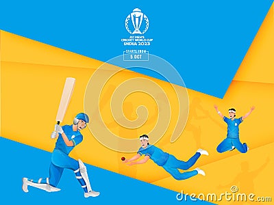 ICC Men's Cricket World Cup India 2023 Poster Design with Illustration of Cricket Players in Different Poses Editorial Stock Photo