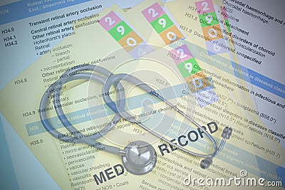 ICD-10 code book with medical record folder Stock Photo