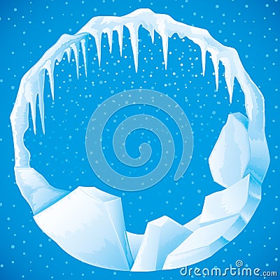 Round frame of ice and icicles. Vector Illustration