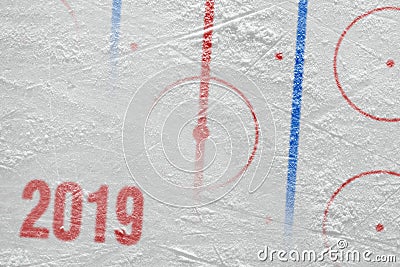 Ice arena with markup, hockey season 2019. Concept, hockey, season, background Stock Photo