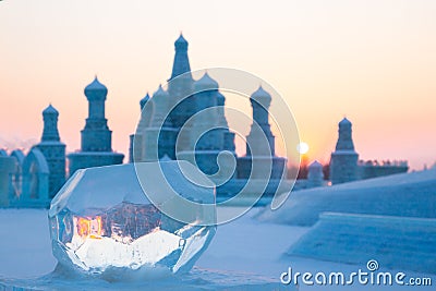 Ice ball at sunset in winter Editorial Stock Photo