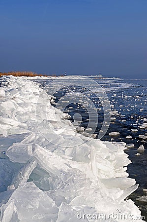 Ice barricade on Lake Balaton,Hungary Stock Photo