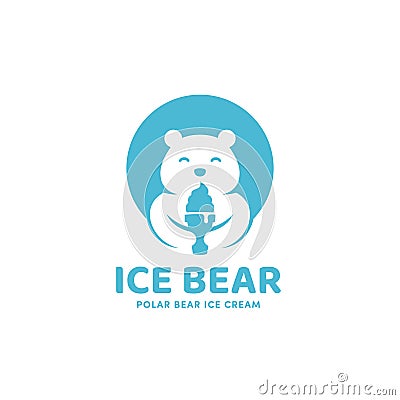 Ice bear ice cream cone with polar bear mascot logo icon template Vector Illustration