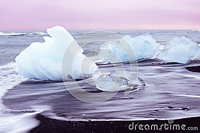 Ice on the black beach of Jokulsarlon, Iceland Stock Photo