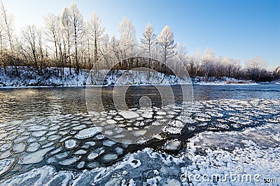 The ice block in the river Stock Photo