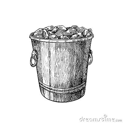 Ice bucket. Hand drawn isolated vector illustration. Jar for alcohol drink in engraved style. Vector Illustration