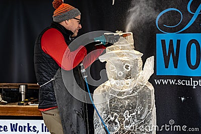 Ice Carving at the Christkindlmarket Editorial Stock Photo