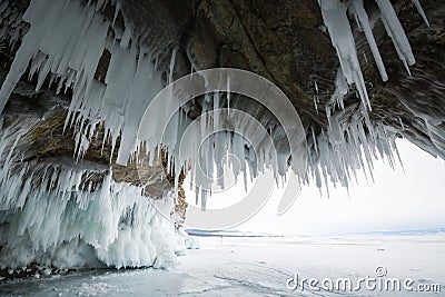 Ice cave on island Olkhon at Baikal Lake Stock Photo