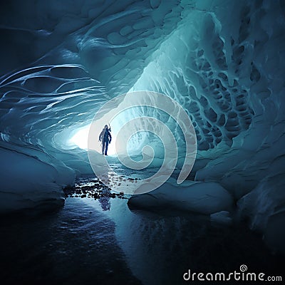 Ice cave secrets uncovered by deep-sea autonomous explorers, alien beauty Stock Photo