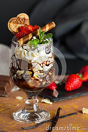 Ice chocolate cream with cookies. Stock Photo