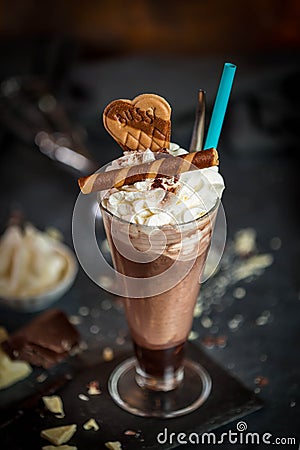 Ice chocolate cream with cookies. Stock Photo