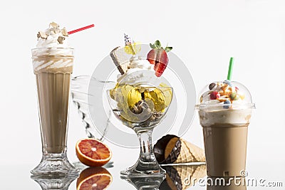 Ice coffe and ice coffee take-away, and Neapolitan cup decorated Stock Photo