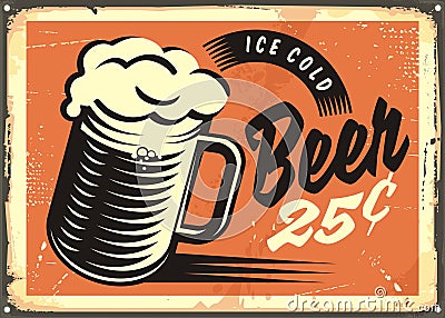 Ice Cold Beer retro pub sign Vector Illustration