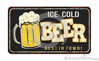 Ice cold beer vintage rusty metal sign Vector Illustration