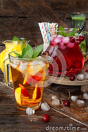 Ice cold beverages with fresh fruits Stock Photo