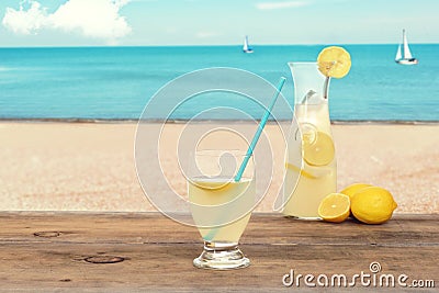 Ice cold lemonade at the beach Stock Photo