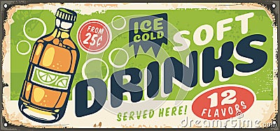 Ice cold soft drinks bottle retro sign Vector Illustration