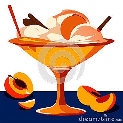 Ice cream with apricot on blue background. Vector illustration. Generative AI Cartoon Illustration